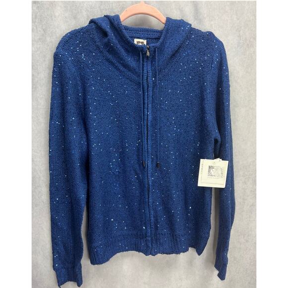Anne Klein  Sequined Texture Knit Woman Sweater Hoodie Size Large $99 Value NWT - Picture 2 of 12